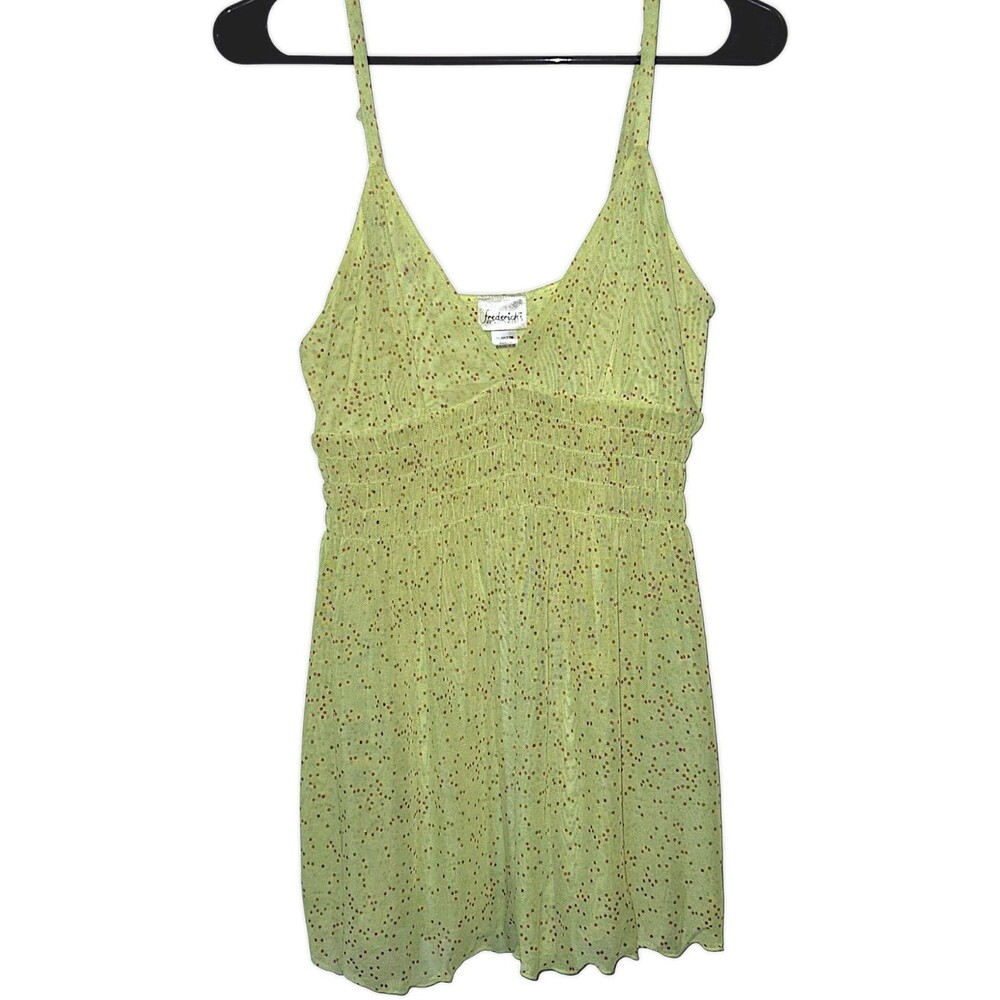 Frederick's of Hollywood Yellow/ Pink Polka-Dot Bra Size M Sheer Smocked Cami